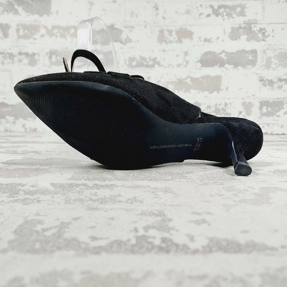 New FRENCH CONNECTION Dainty Kiltie Vegan Leather Slingback Pump In Black H293 - Picture 8 of 12